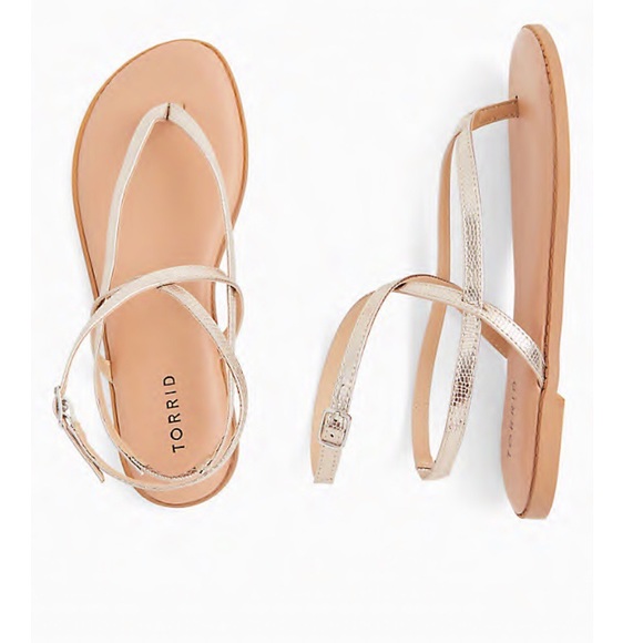 Torrid Gladiator Metallic Gold Ankle Strap Snakeskin Sandal - Picture 3 of 8